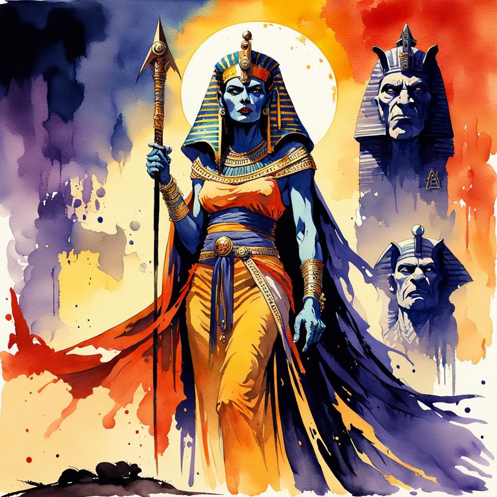 Egyptian Ghoul Queen in Watercolor Style