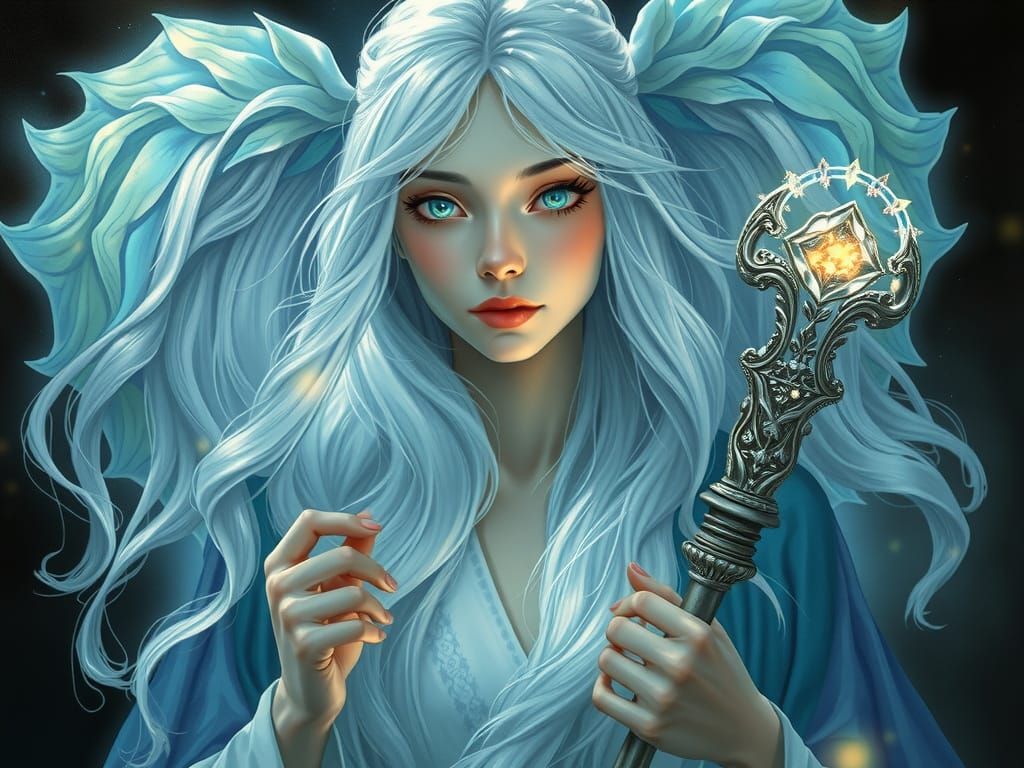 Mystical Elyra with Shimmering Silver Hair and Celestial Aur...