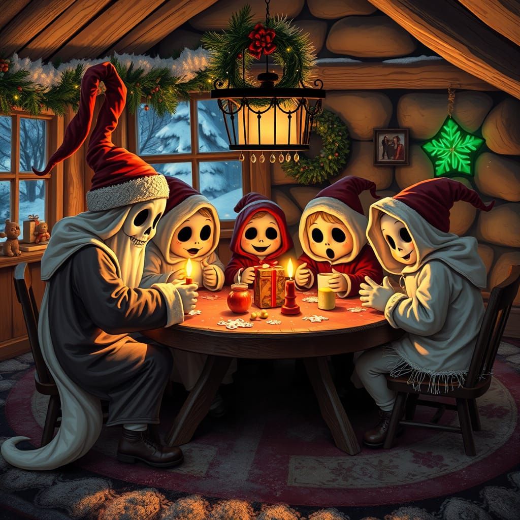 Ghost Children Play in Festive Dark Crypt