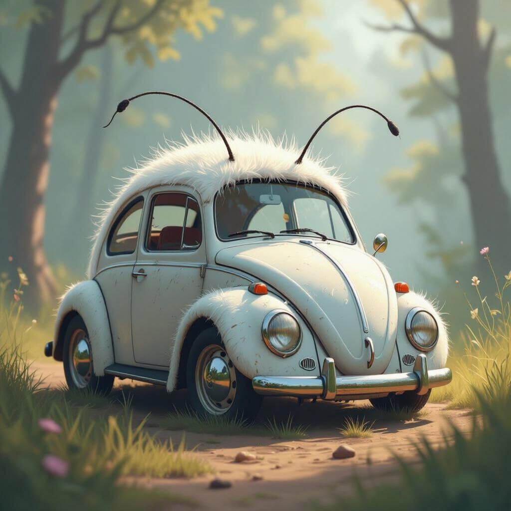 Mouse-Like VW Bug in Dreamlike Style