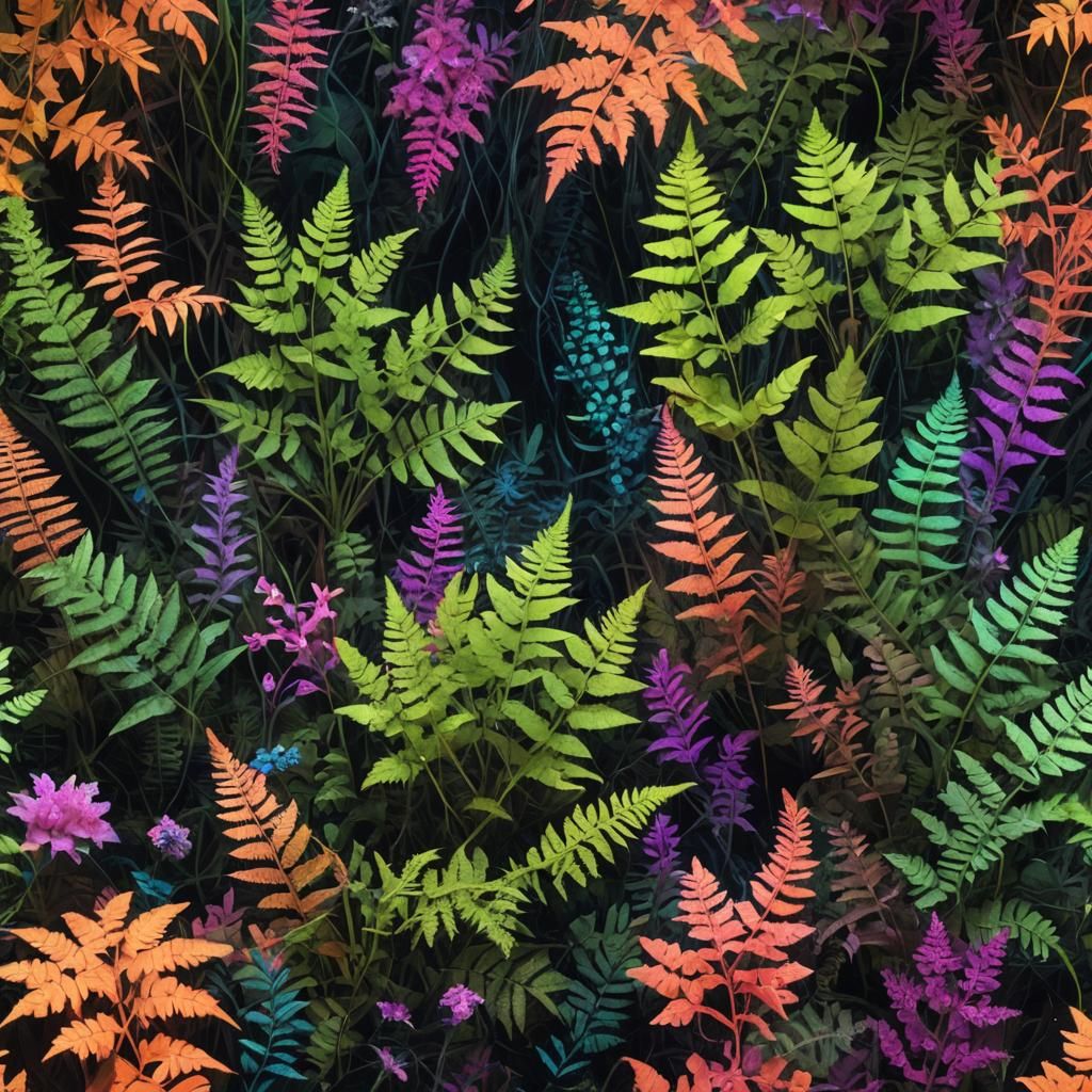 Neon Forest Undergrowth with Fractal Ferns
