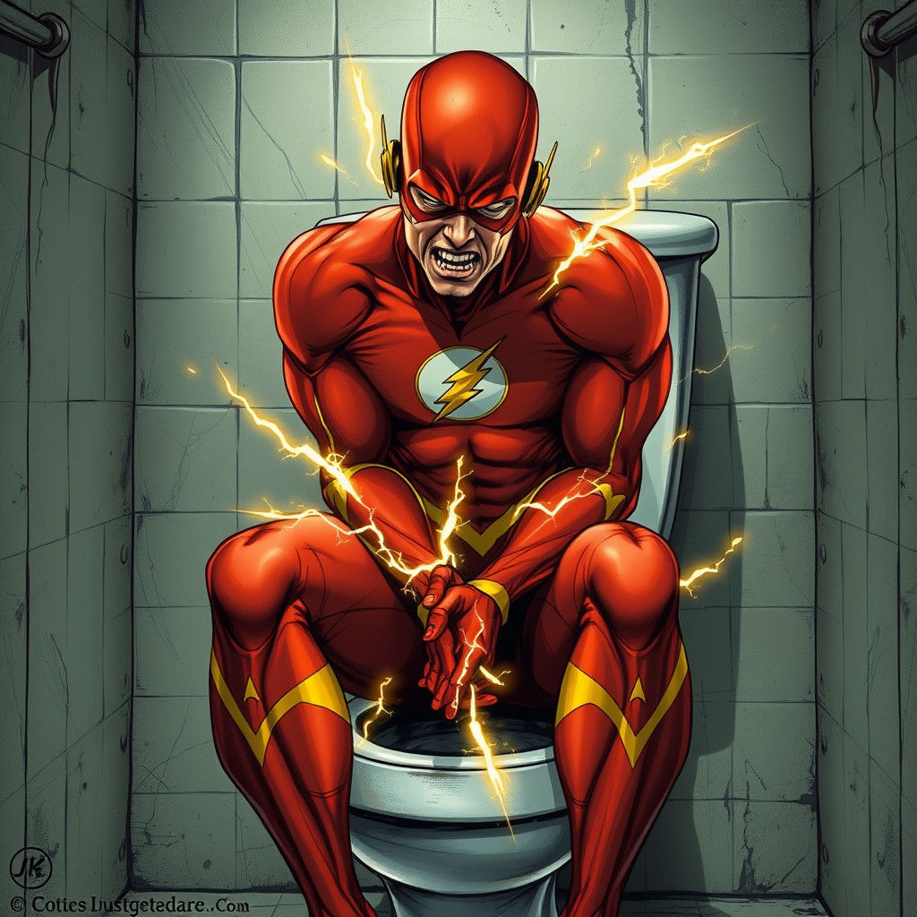 The Flash Struggles on the Toilet: Comic Book Art