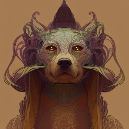 Elegant Anthropomorphic Dog God in Digital Painting
