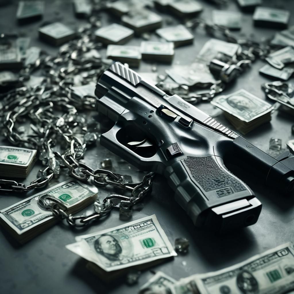 Glock Pistol and Diamond Chains in Cinematic Still