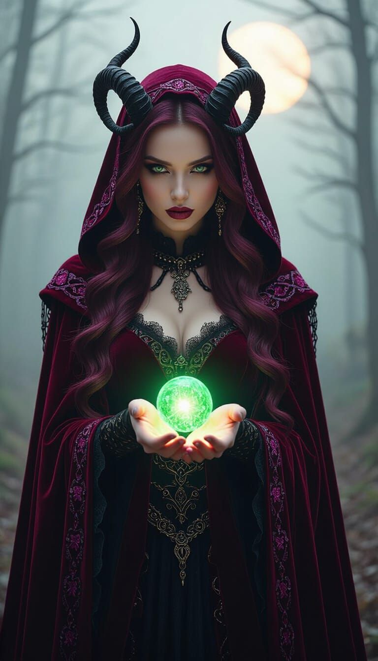 Gothic She-Devil Casting a Spell in Dark Fantasy Style