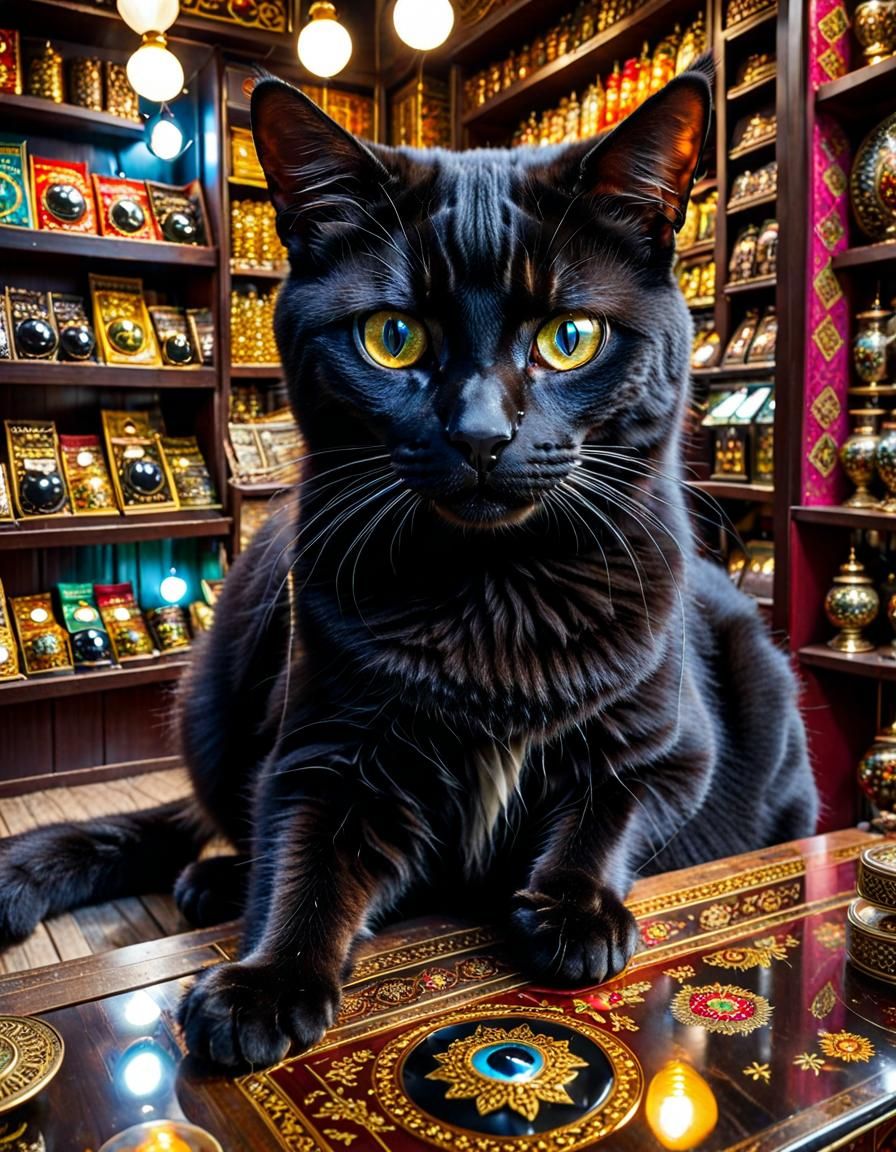 Black Cat in Exotic Turkish Shop