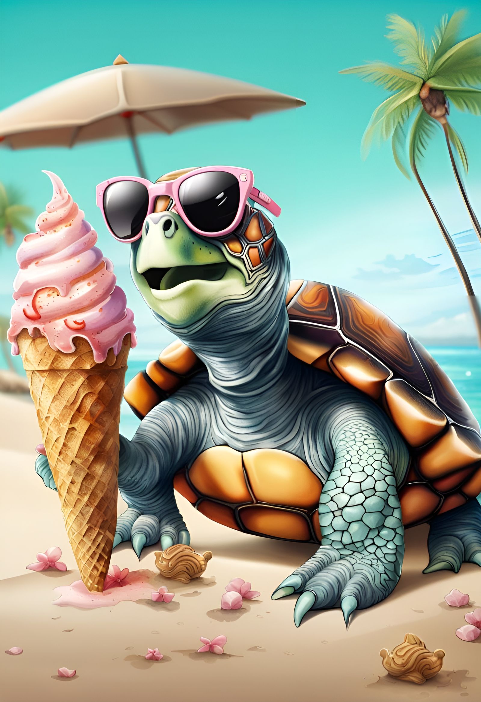 Tattooed Turtle with Ice Cream: Digital Art