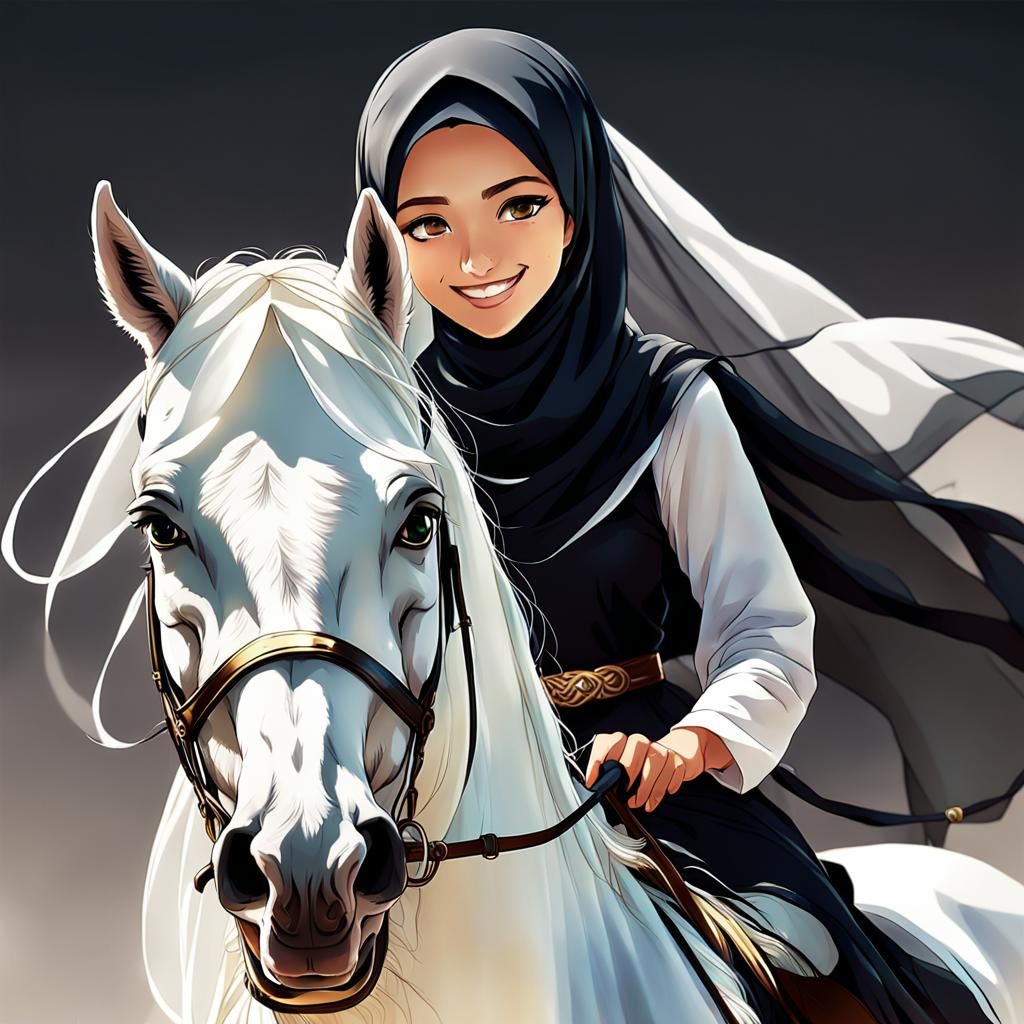 Algerian Girl on Horse in Anime Key Visual Style