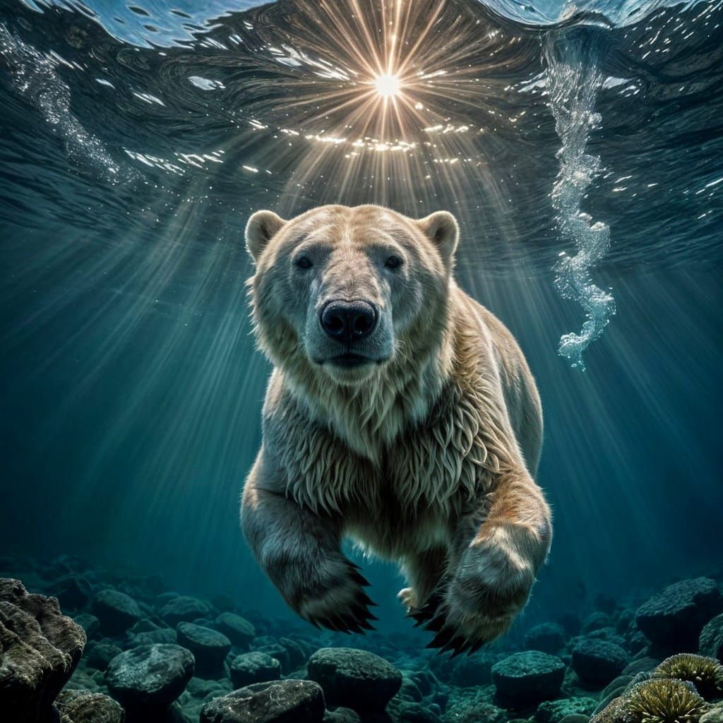 Underwater Polar Bear Dive: Hyper-Realistic Photo