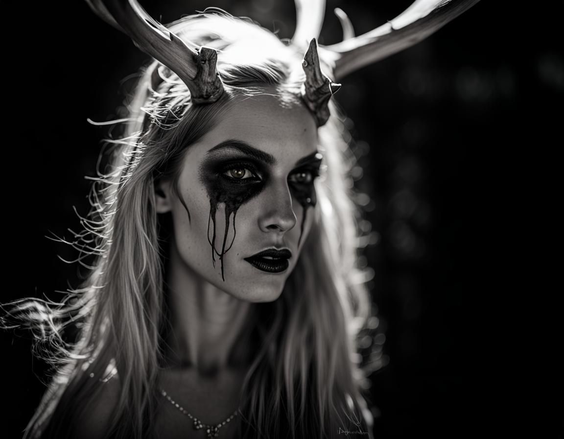 Female Wendigo Portrait with Antlers