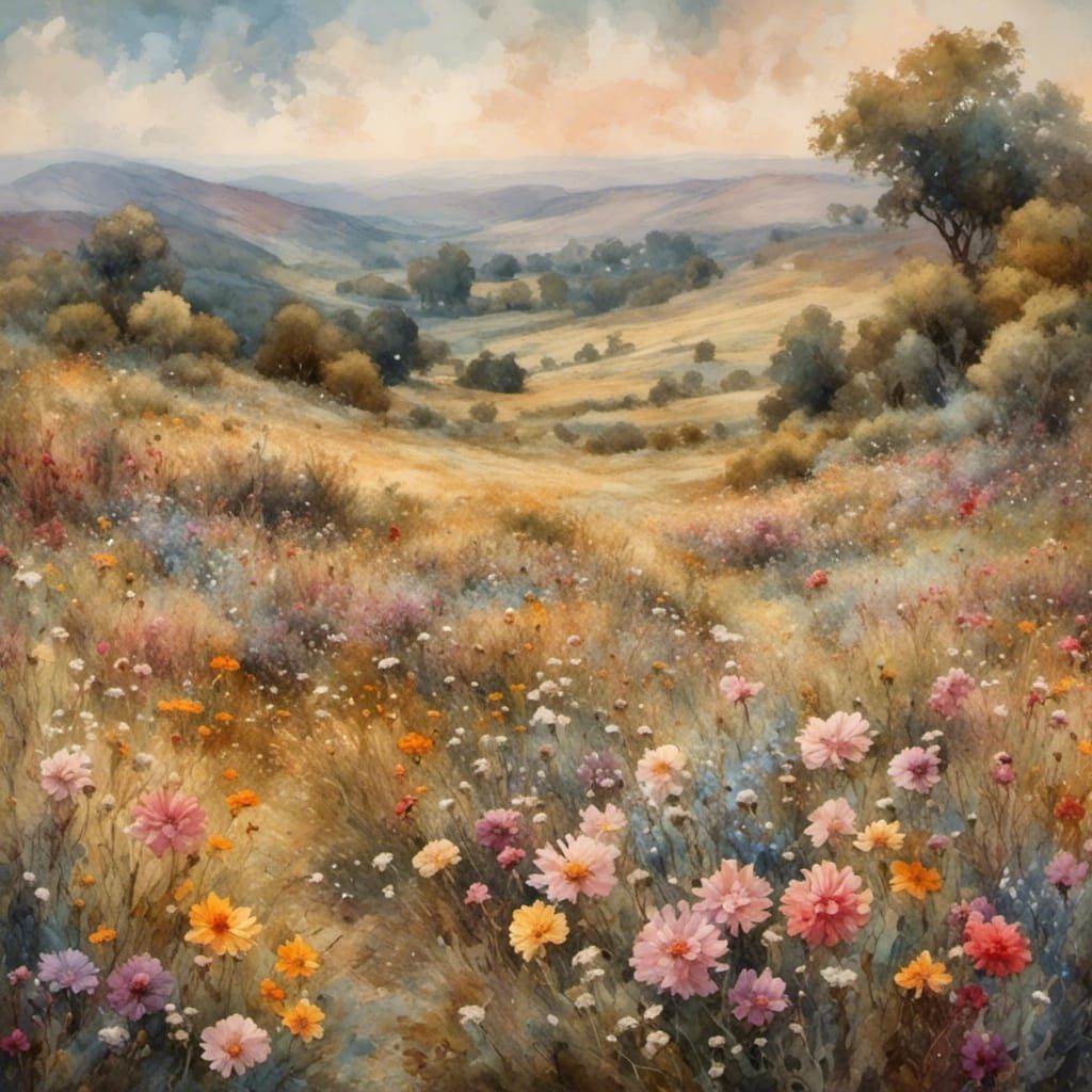 Impressionist Gouache: Field of Flowers in 8k