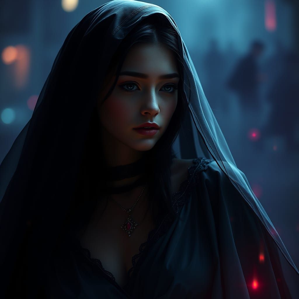 Woman in Darkness with Futuristic Noir Style