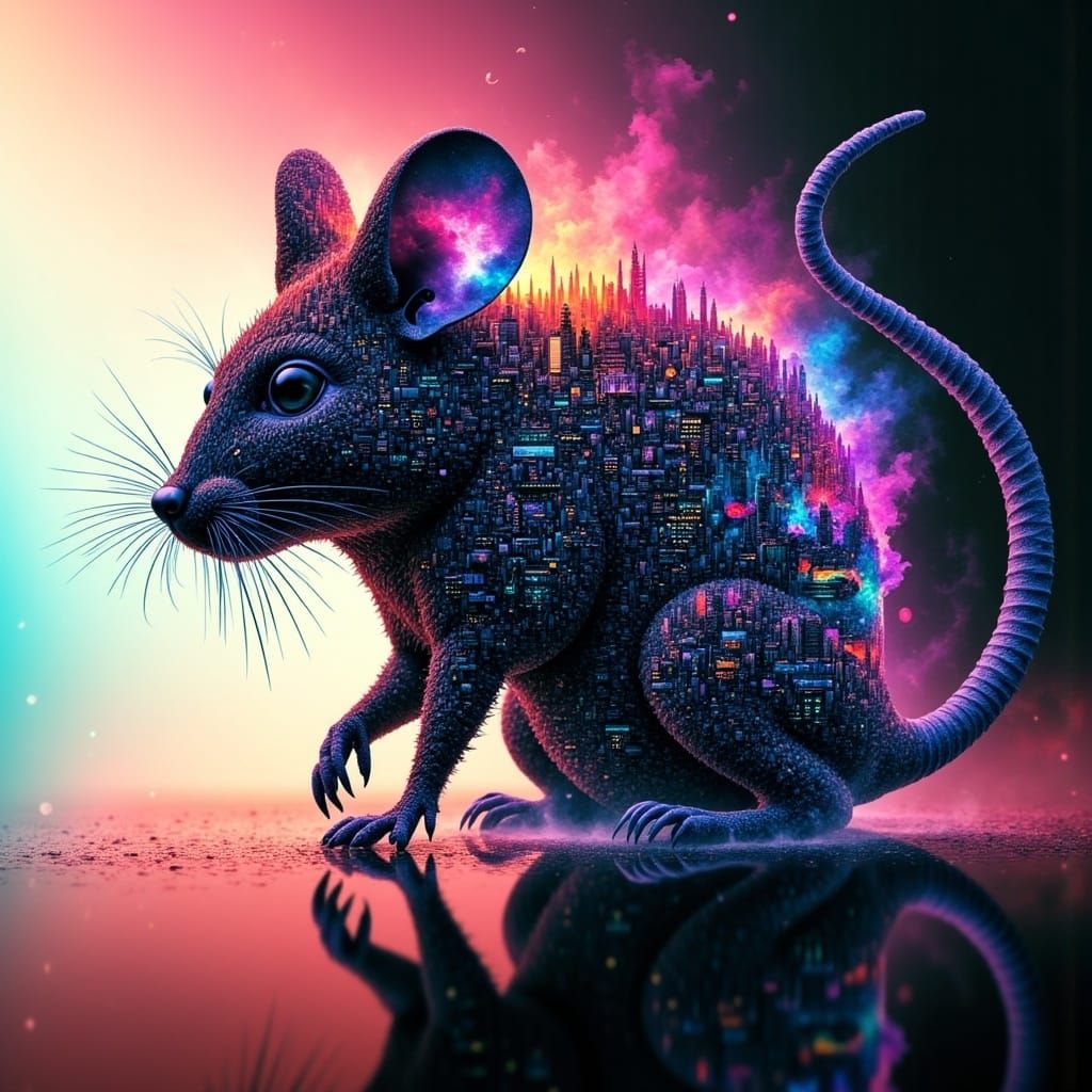 Surreal ASCII Art Mouse in Hyper-Realistic Digital Style