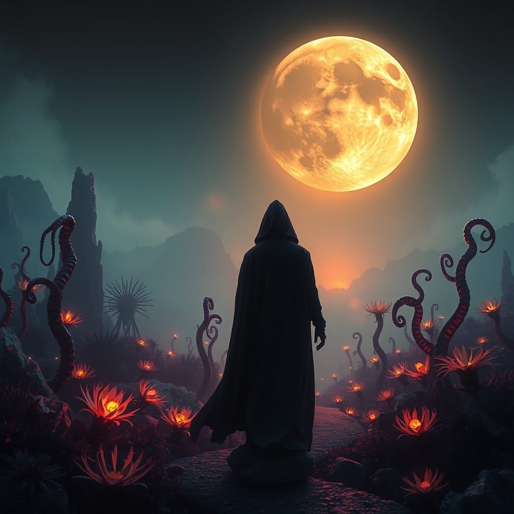 Alien Garden Moonlit Vista in a Sci-Fi Style