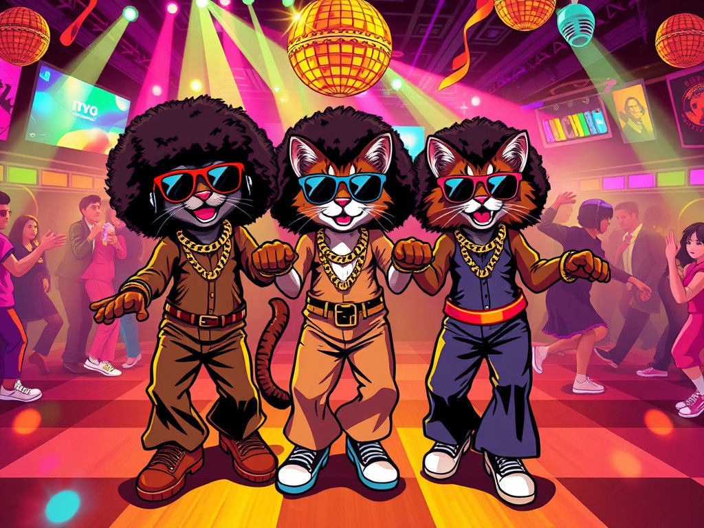 Groovy Cats Disco Dancing in Anime Style