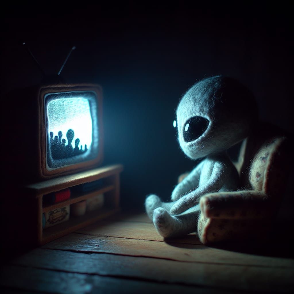 Plush Alien Watches TV: Baroque Chiaroscuro