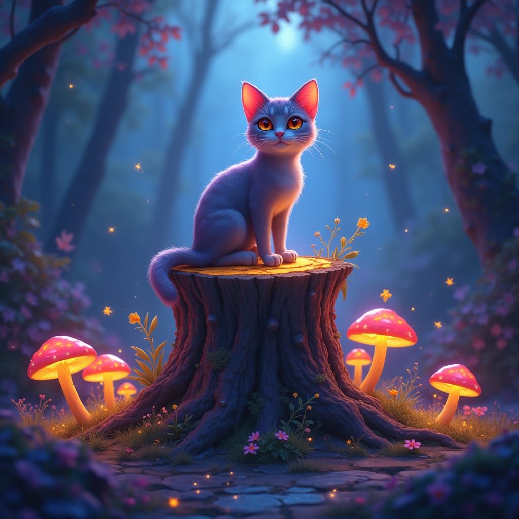 Anime Fantasy Cat in Dreamlike Landscape