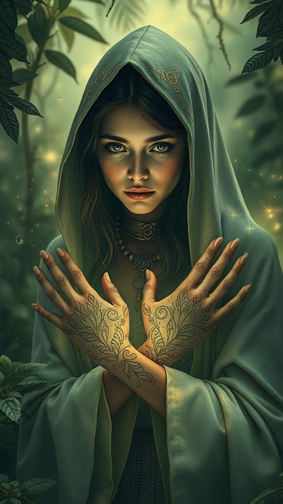 Ethereal Herbalist Amidst Luminous Undergrowth