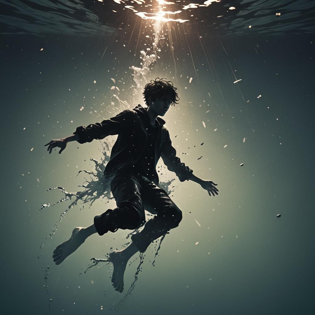 Teenage Silhouette Sinking: Macabre Splash Art