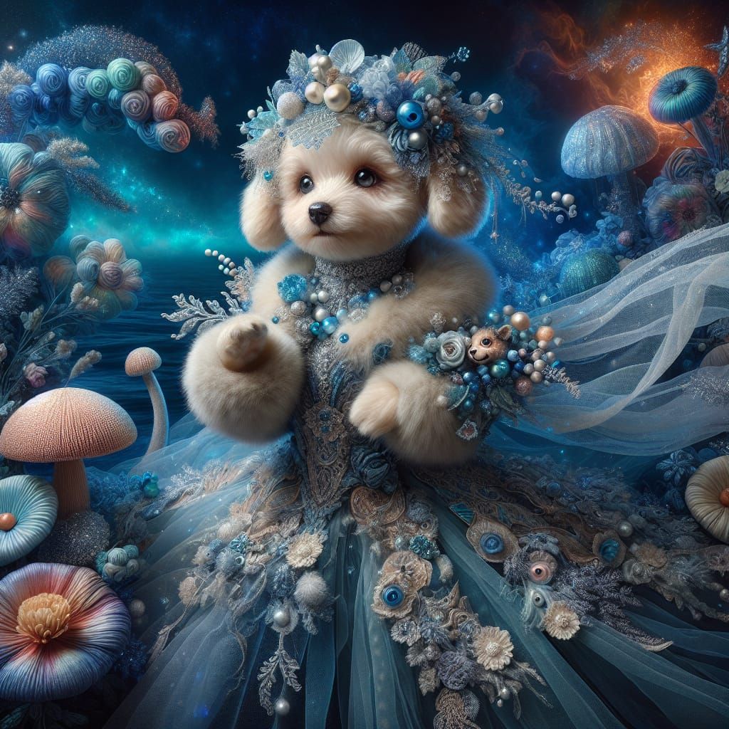 a soft, Veletly Puppy DOzer creature, immersed in a filigree trance-like state amidst the seasonal joy of Christmas. The...