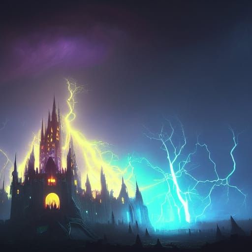 Psychedelic Lightning Illuminates Dark Fantasy Castle