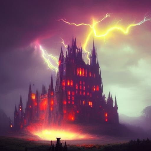 Psychedelic Lightning Illuminates Dark Fantasy Castle