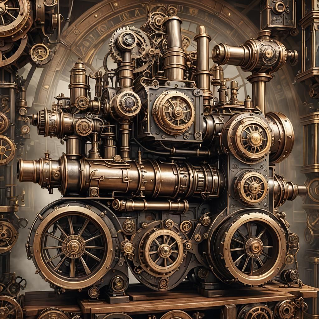 Detailed Steampunk Engine Illustration
