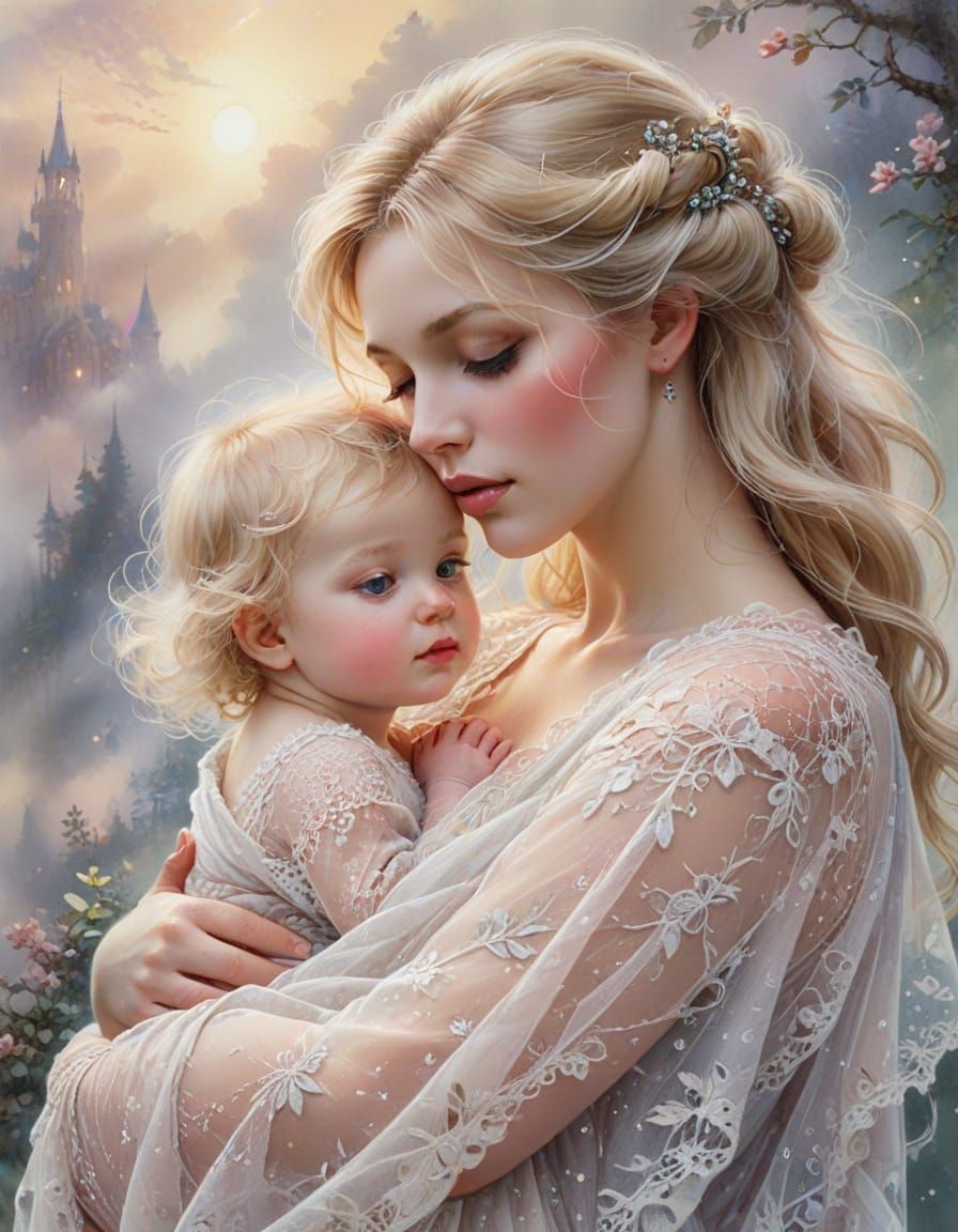 Ethereal Watercolour of Mother and Baby