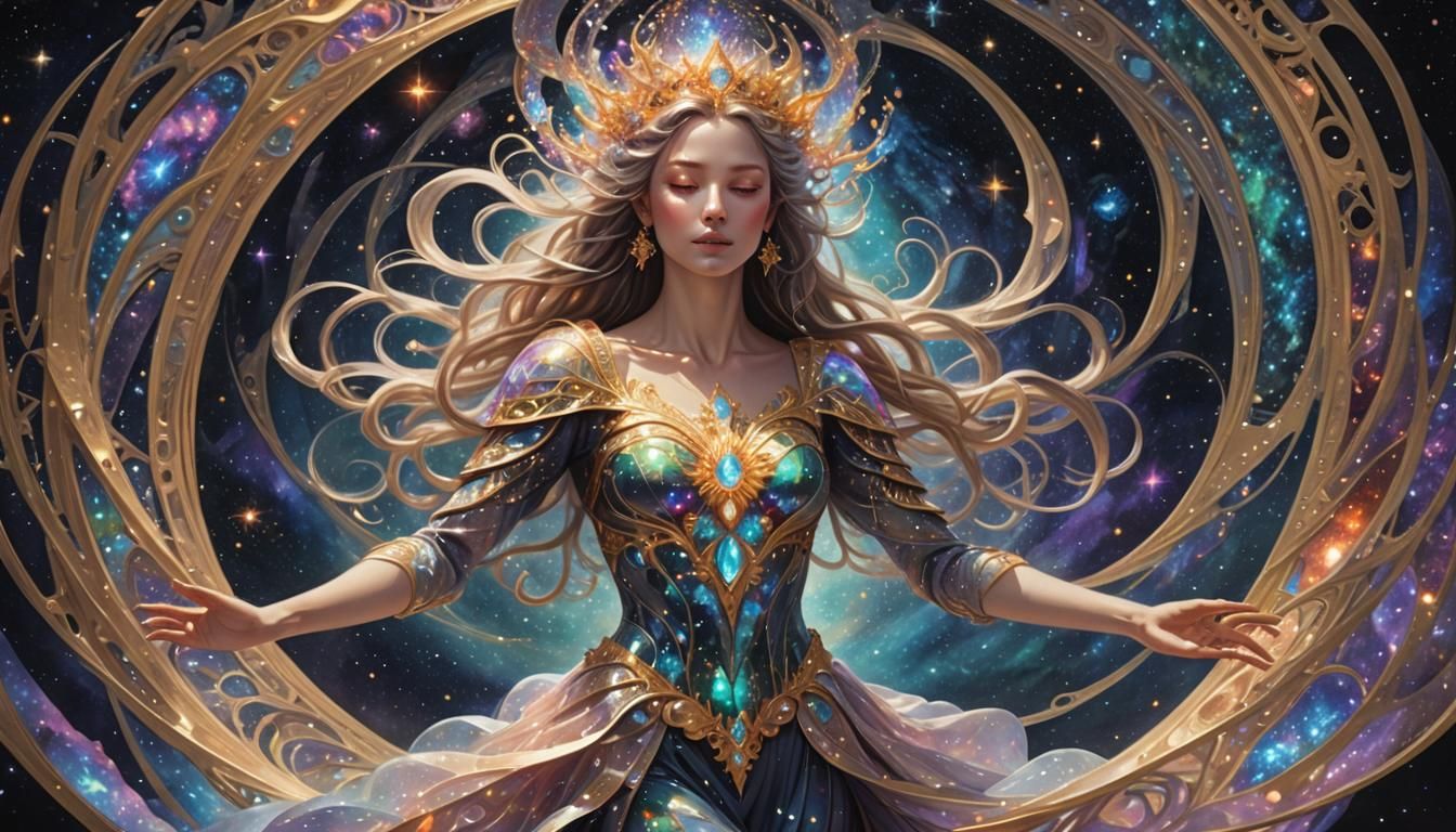 Cosmic Woman Emerges from Stardust Vortex