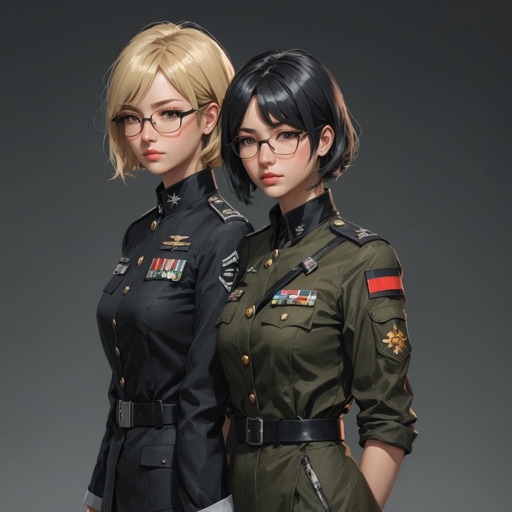 Anime-Style Portrait of Two Women in the Dark