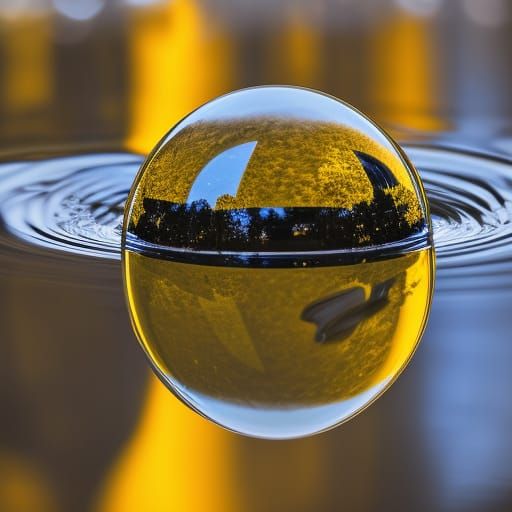 Glass Orb Reflection in Black, White, and Yellow
