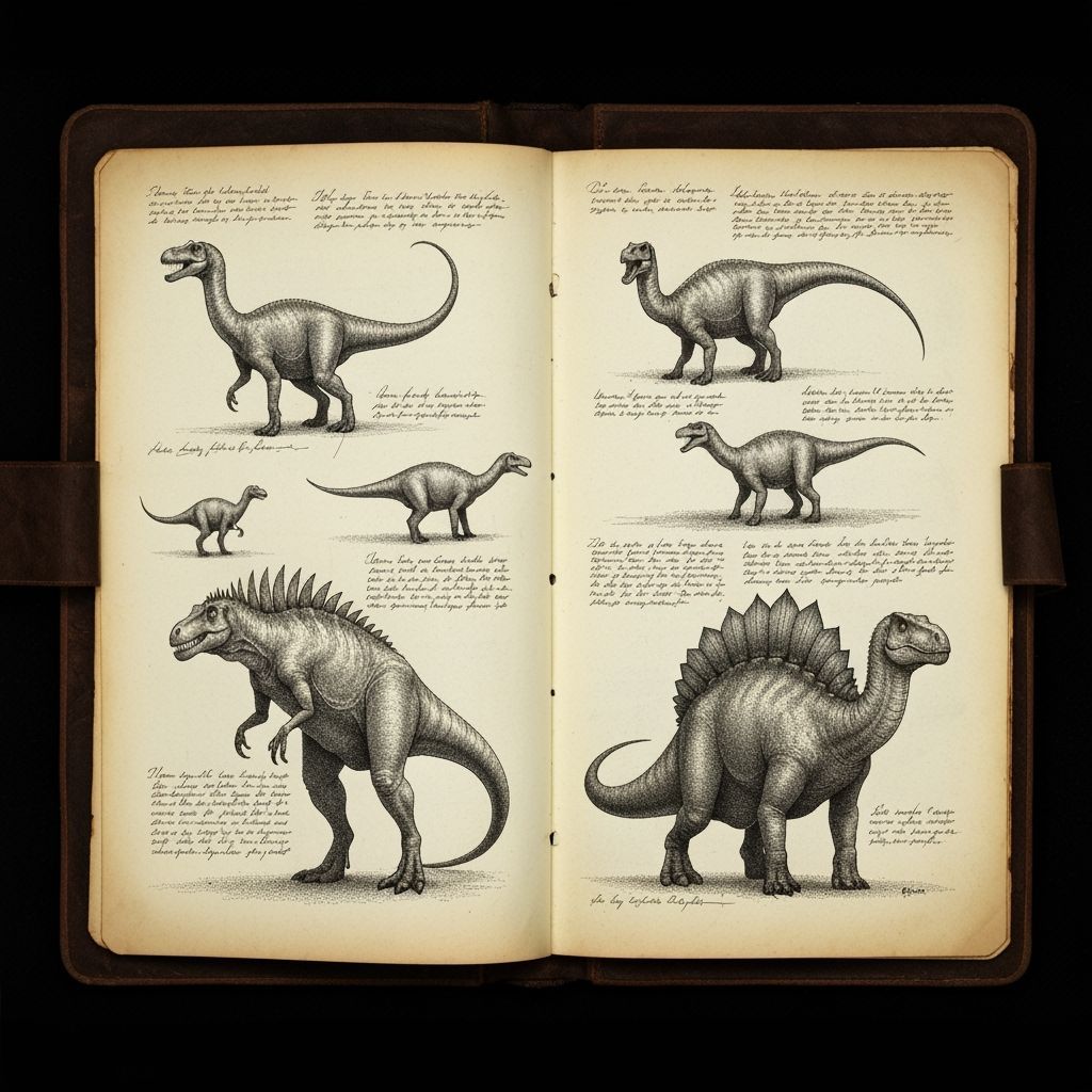 Dinosaur Drawings in Leather-Bound Naturalist's Notebook