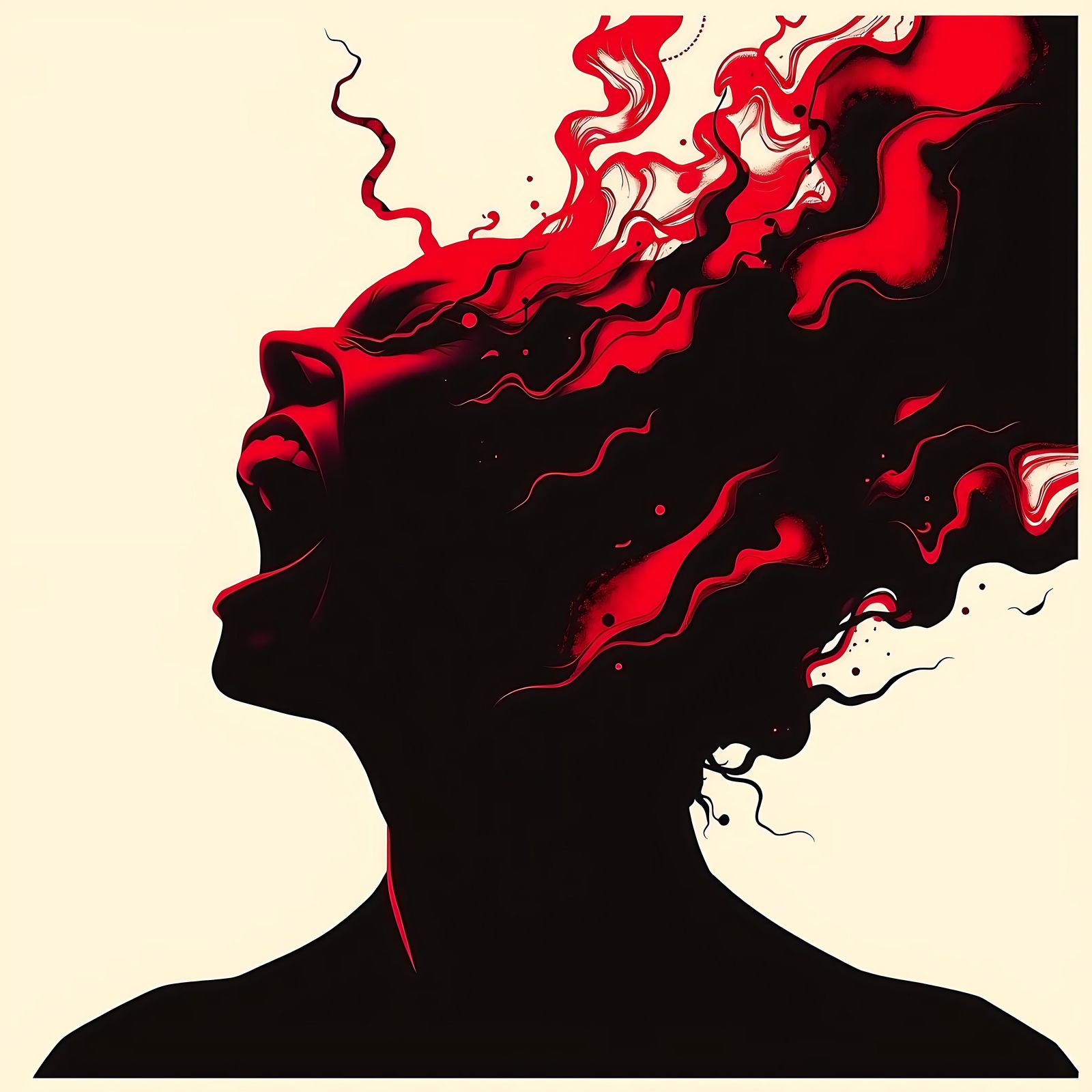 Ominous Glitching Silhouette: Minimalist Portrait of Anger