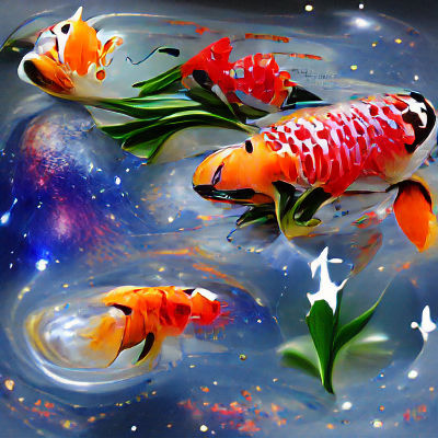 Koi Fish Swimming Freely in Outer Space