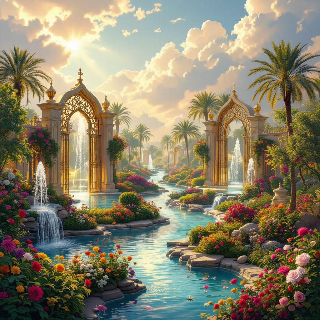 Ethereal Jannah Gardens with Golden Gates