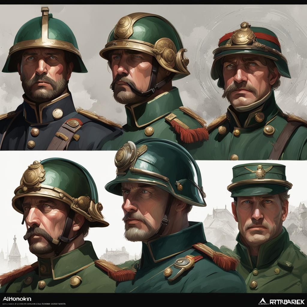 Early 20th Century Soldiers Portrait in Green Uniforms