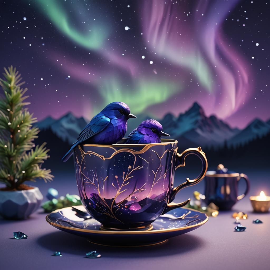 Aurora Bird Miniature Scene in Low-Poly 3D