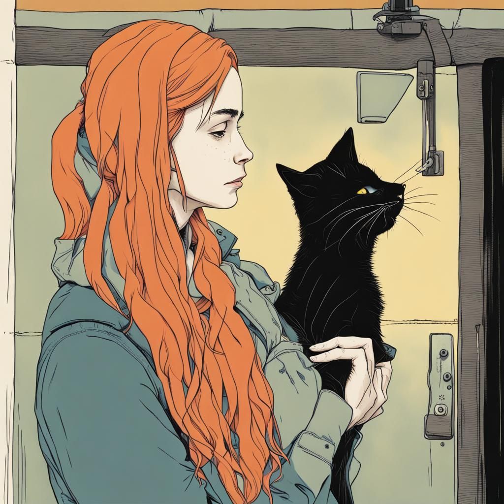 Sweet Girl and Cat in Sunshine