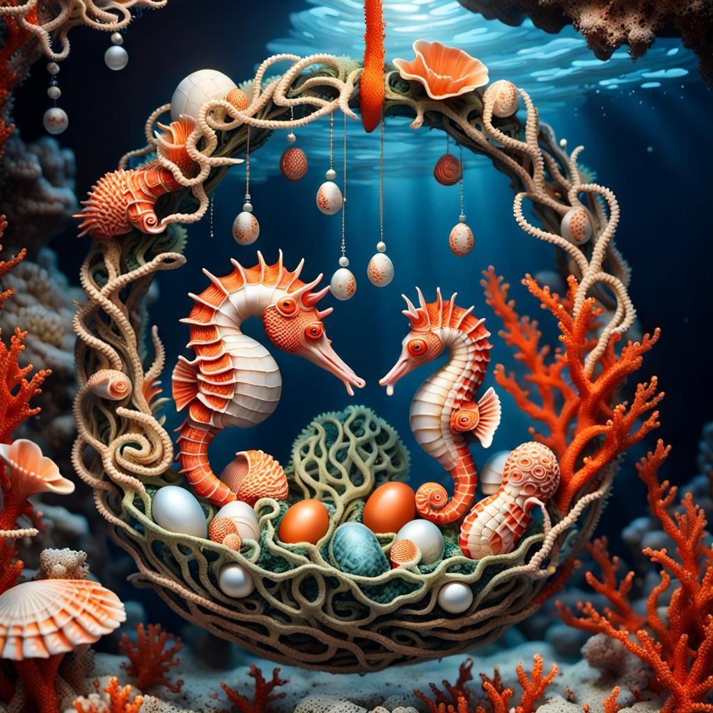 Seahorse nest. Coral reef and intertwined seaweed... (if the...