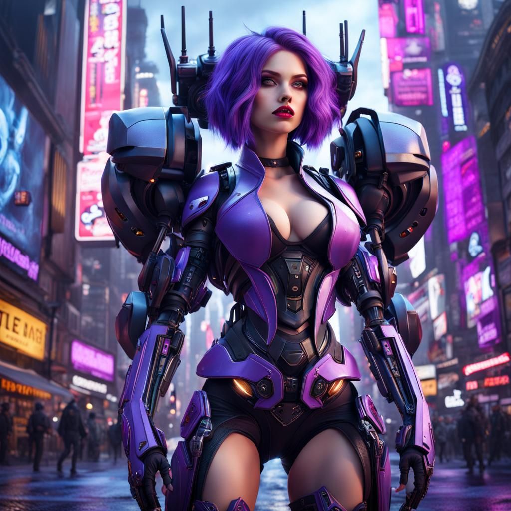 Woman with Robotic Arms in City, Digital Art