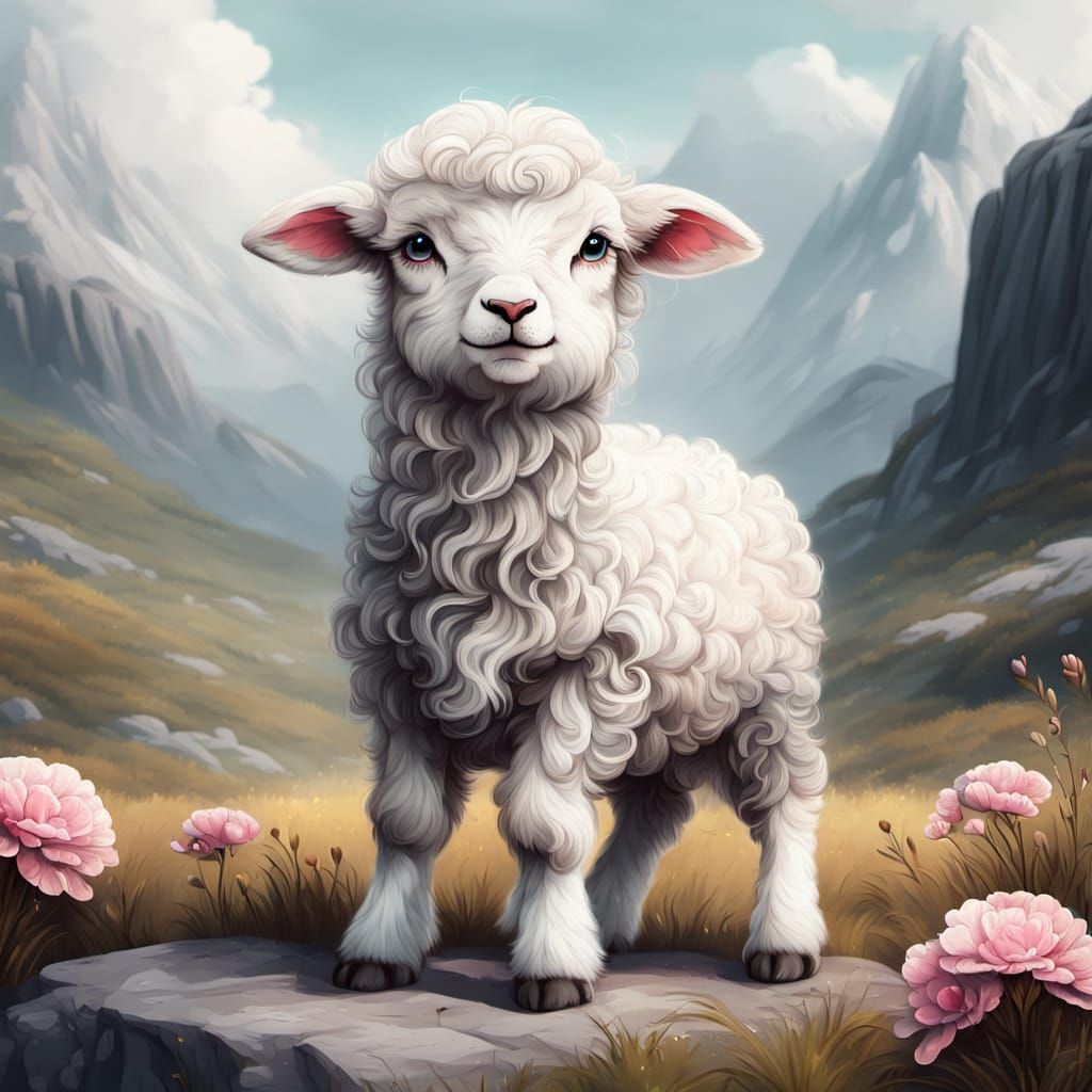Adorable Lamb in Matte Fantasy Painting