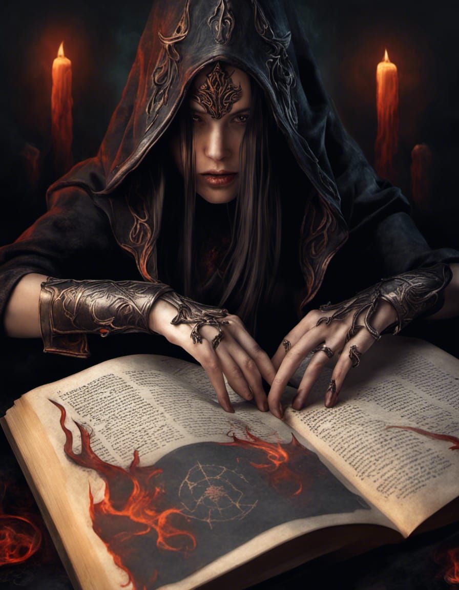 Female Sorceress Conjures Cthulhu in Flames