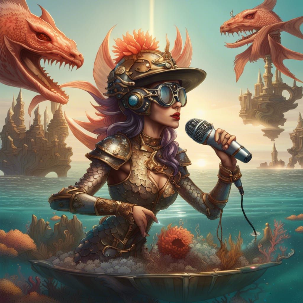 A steampunk mermaid singing
