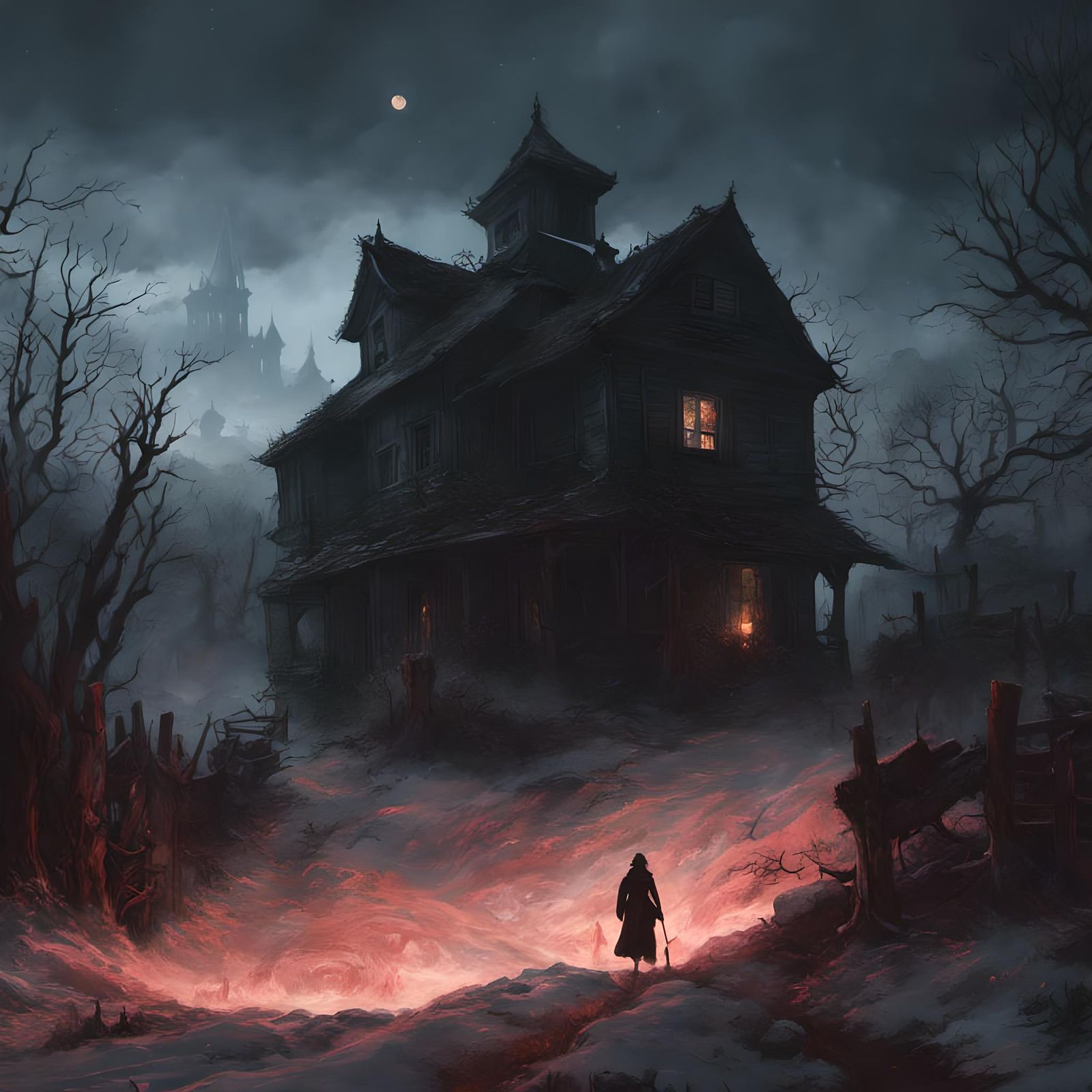 Creepy Village at Night: Hyperdetailed Fantasy Art