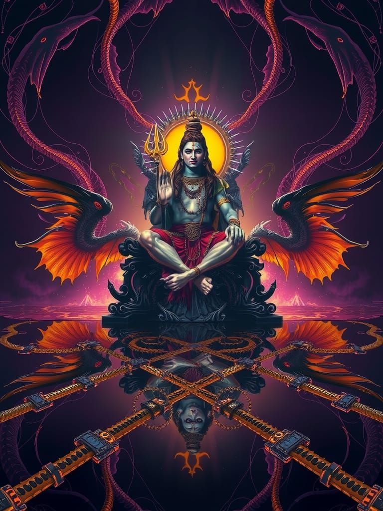 Shiva on Sword Throne in Psychedelic Dark Matter