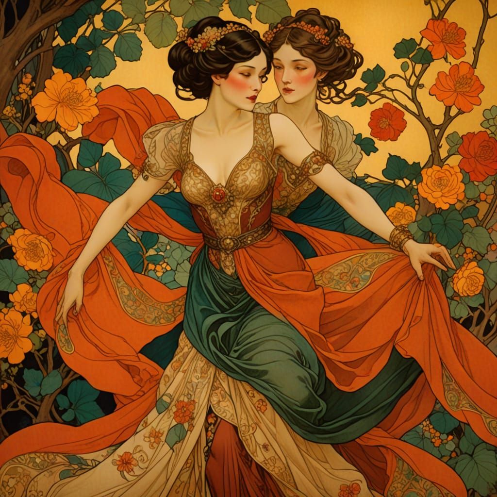 Exquisite Woman in Luxurious Jugendstil Attire with Sensual ...