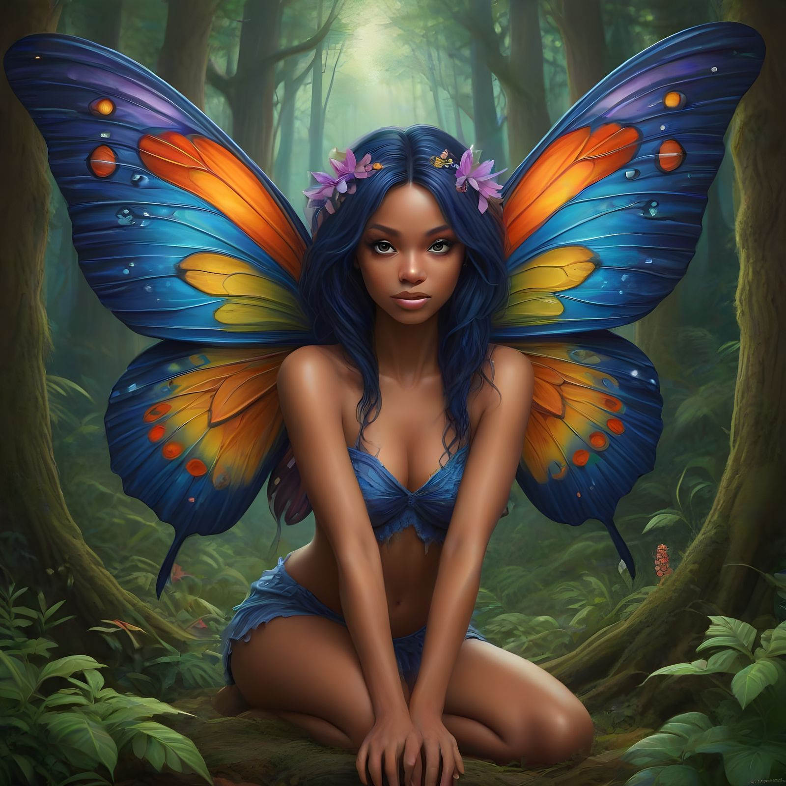 Indigo Butterfly Fairy in a Surreal Fantasy Landscape