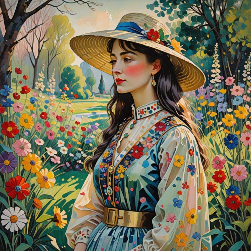 Impressionist Noblewoman in Spring Garden Oil Painting