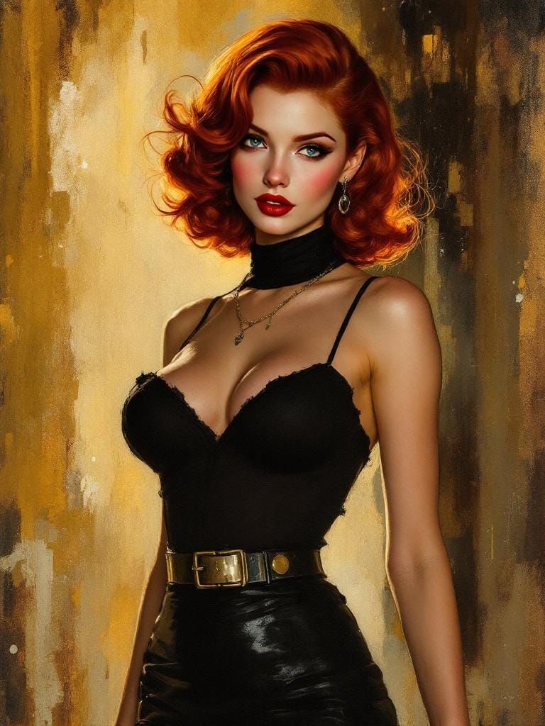 Redhead Pin-Up in Impressionist Style