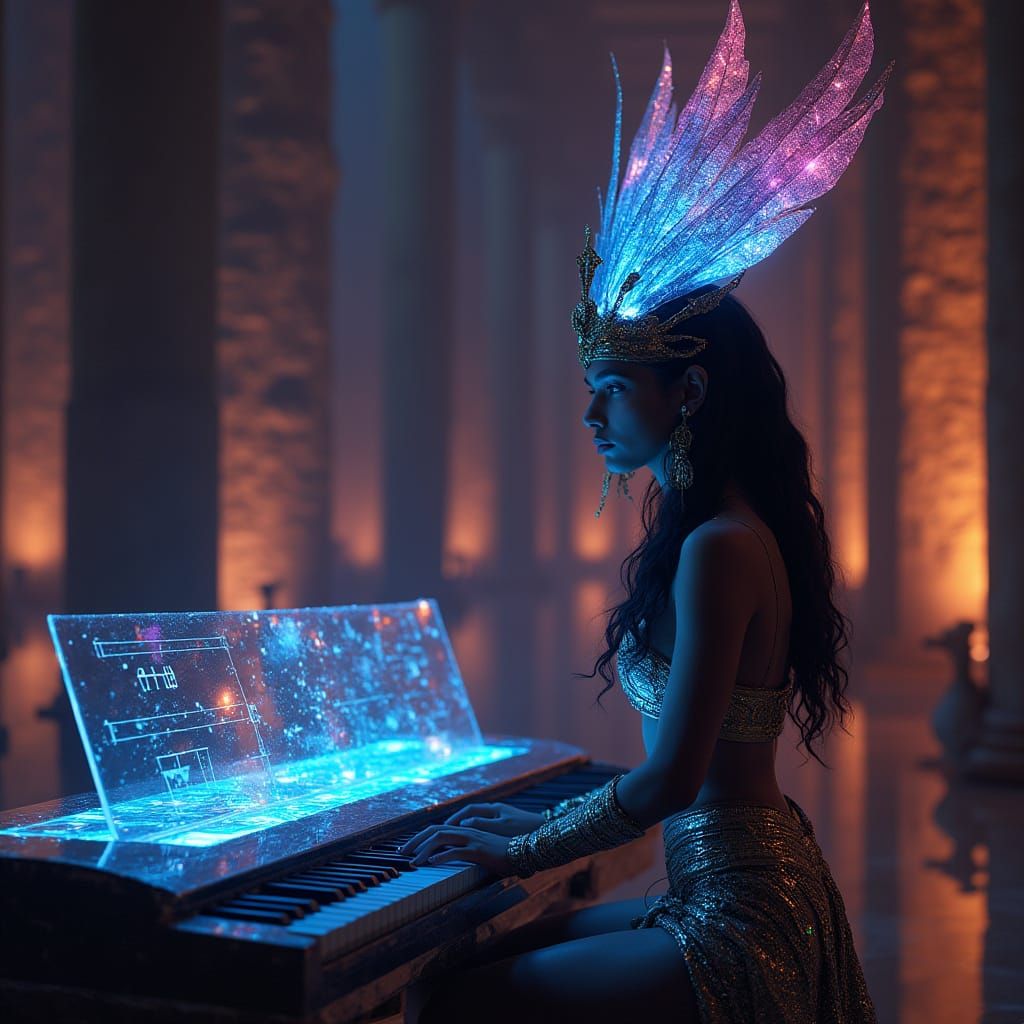 Ancient Egyptian Goddess Performs Cyberpunk Melody in Futuri...